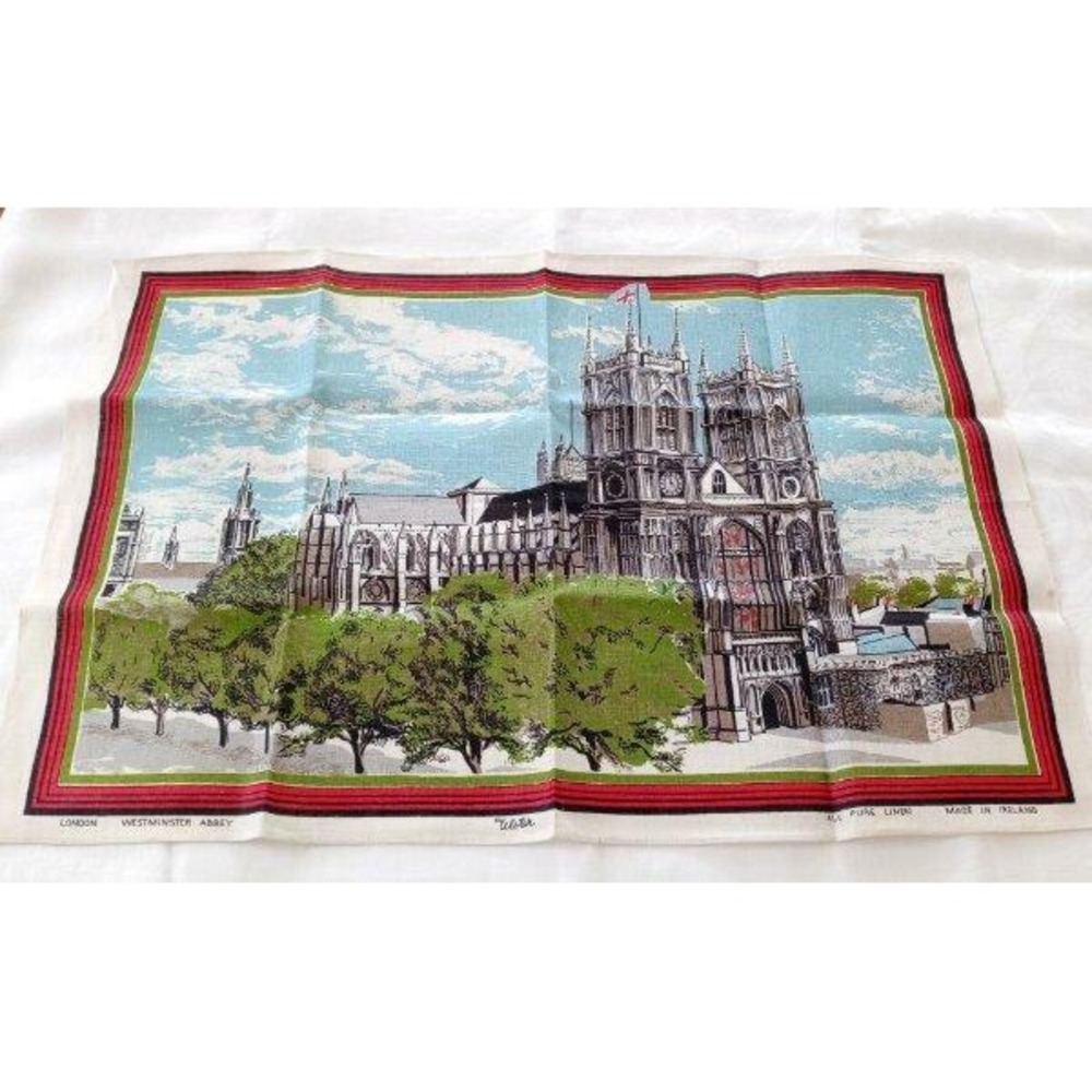 New Vintage Linen Kitchen Dish Towel Westminster Abbey London Unused